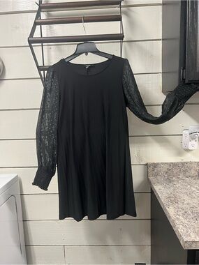 MSK Black Long-Sleeve Shift Dress with Sheer Dot Sleeves